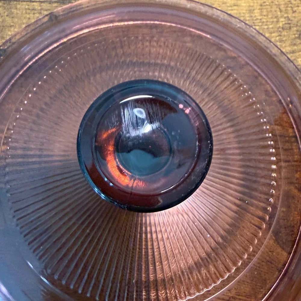 Vtg Pyrex Visions Cranberry V-1-C Glass Lid Rose Sunburst Replacement 6.5
